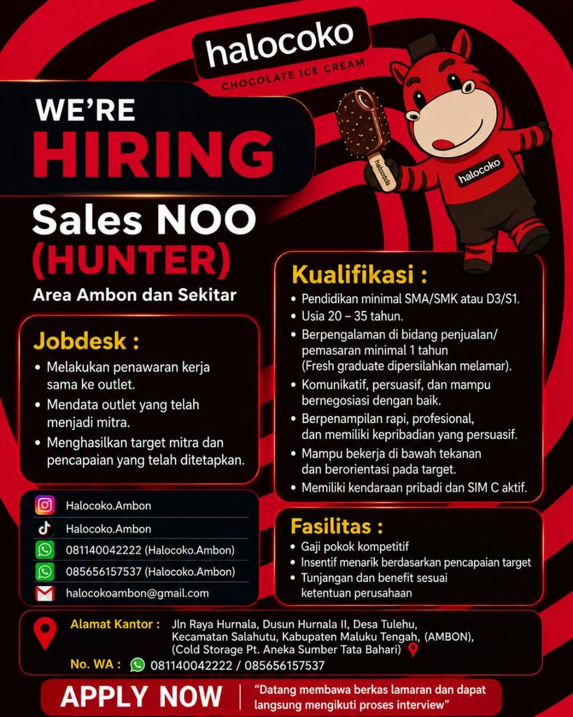 Lowongan Kerja Ambon Terbaru: Halocoko Buka Posisi Sales NOO
