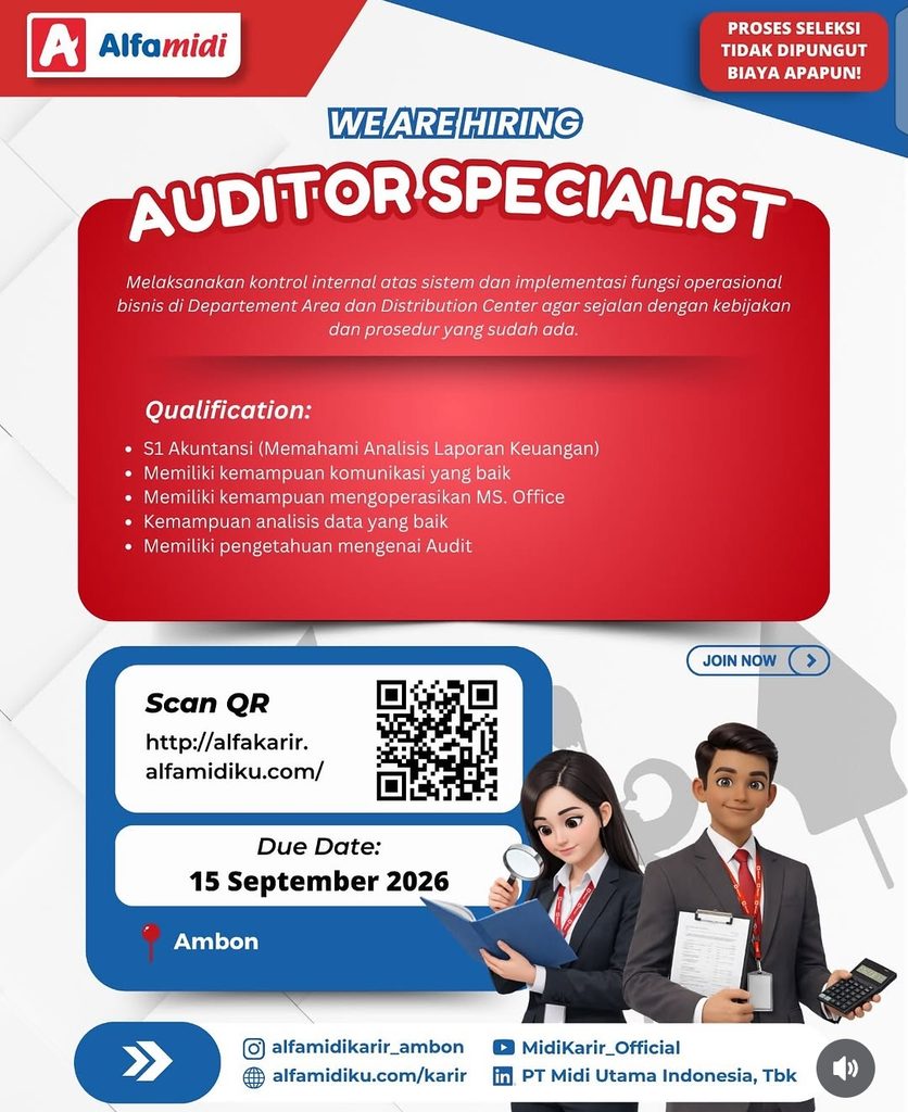 Lowongan Kerja Alfamidi Maluku 2026 untuk Auditor Specialist