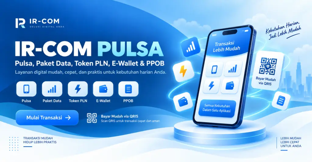 IR-COM Pulsa – layanan pulsa, paket data, token PLN, e-wallet, dan PPOB dengan pembayaran mudah via QRIS
